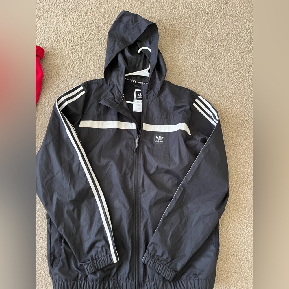 Adidas Black Windbreaker with Hood